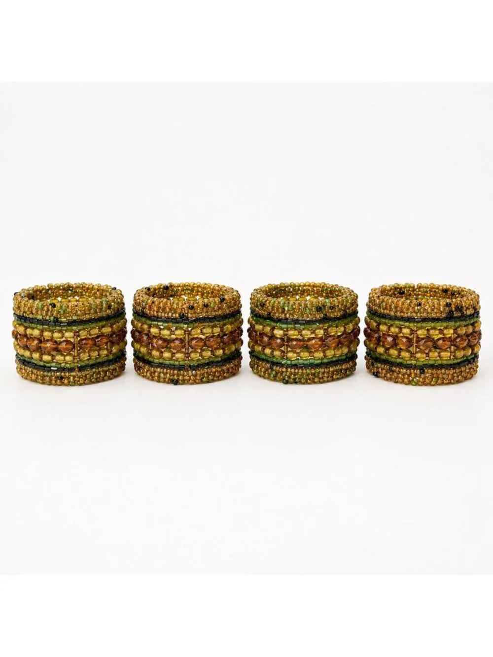Vintage Pier 1 Imports Beaded Napkin Rings Set 4 Boho Fall Rustic Table Decor